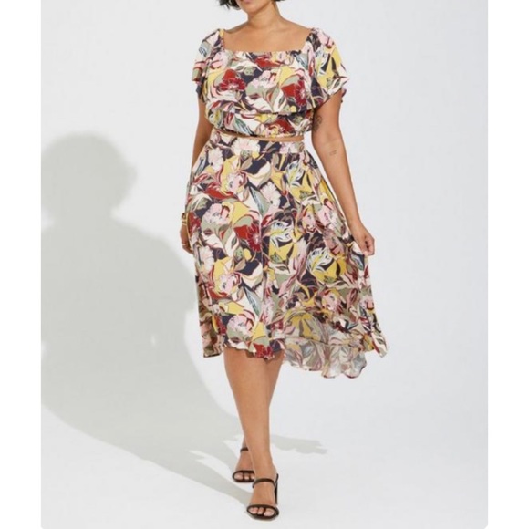 π Mini Challis Off Shoulder Hi-Low Skirt Set 2 2X 18 20 NWT Torrid New! - Picture 5 of 7